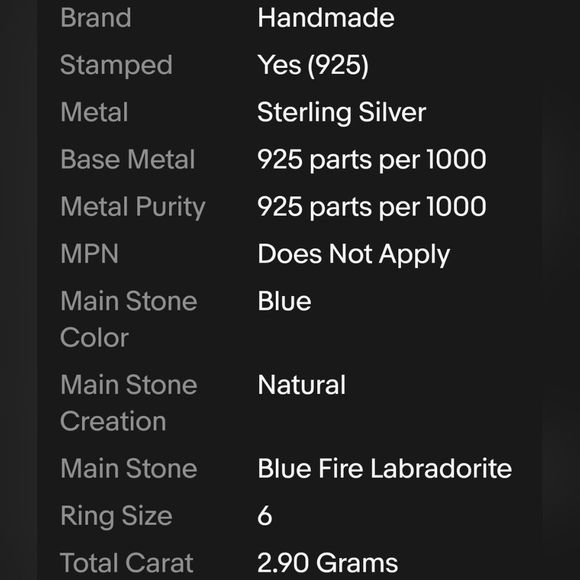 Sale 3ct Natural Blue Fire Labradorite  Madagascar 925 Sterling Silver Ring s.6 - Picture 7 of 8